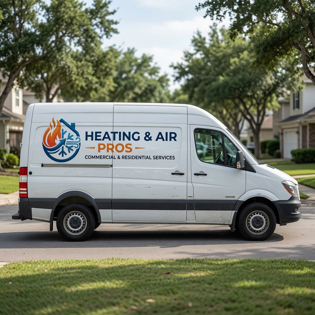 Local heating and air service van serving Aurora